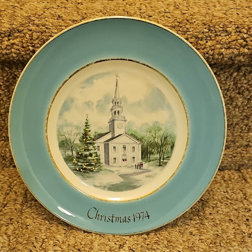 Avon Blue Christmas Church Scene Plate